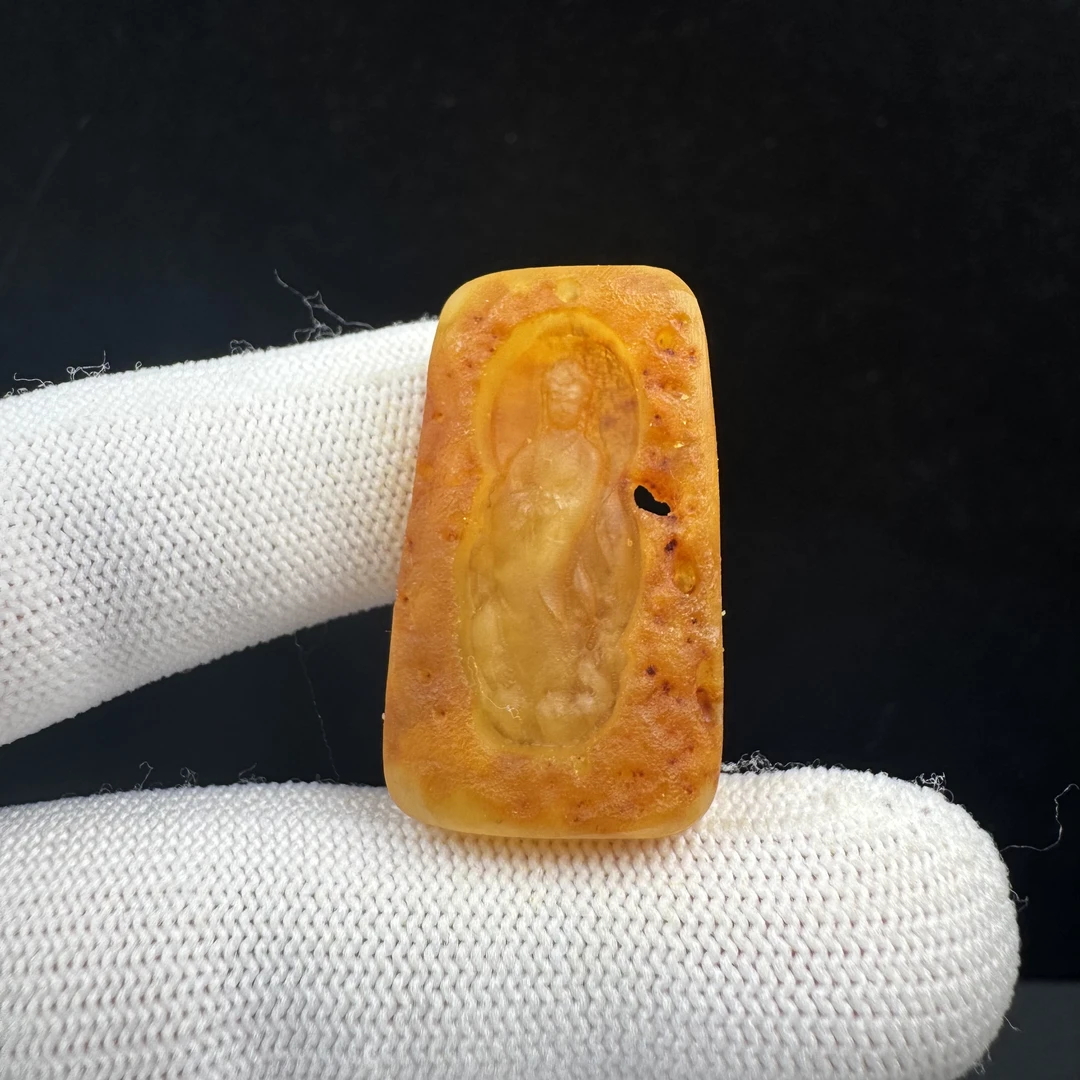 D3352【瑕疵】天然原矿蜜蜡 雕刻牌18.7*33*6.5mm支持复检假一罚十