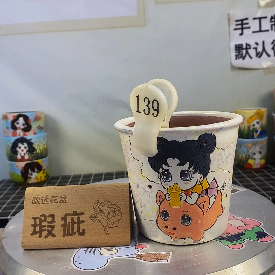 紫砂花盆红陶手绘花盆