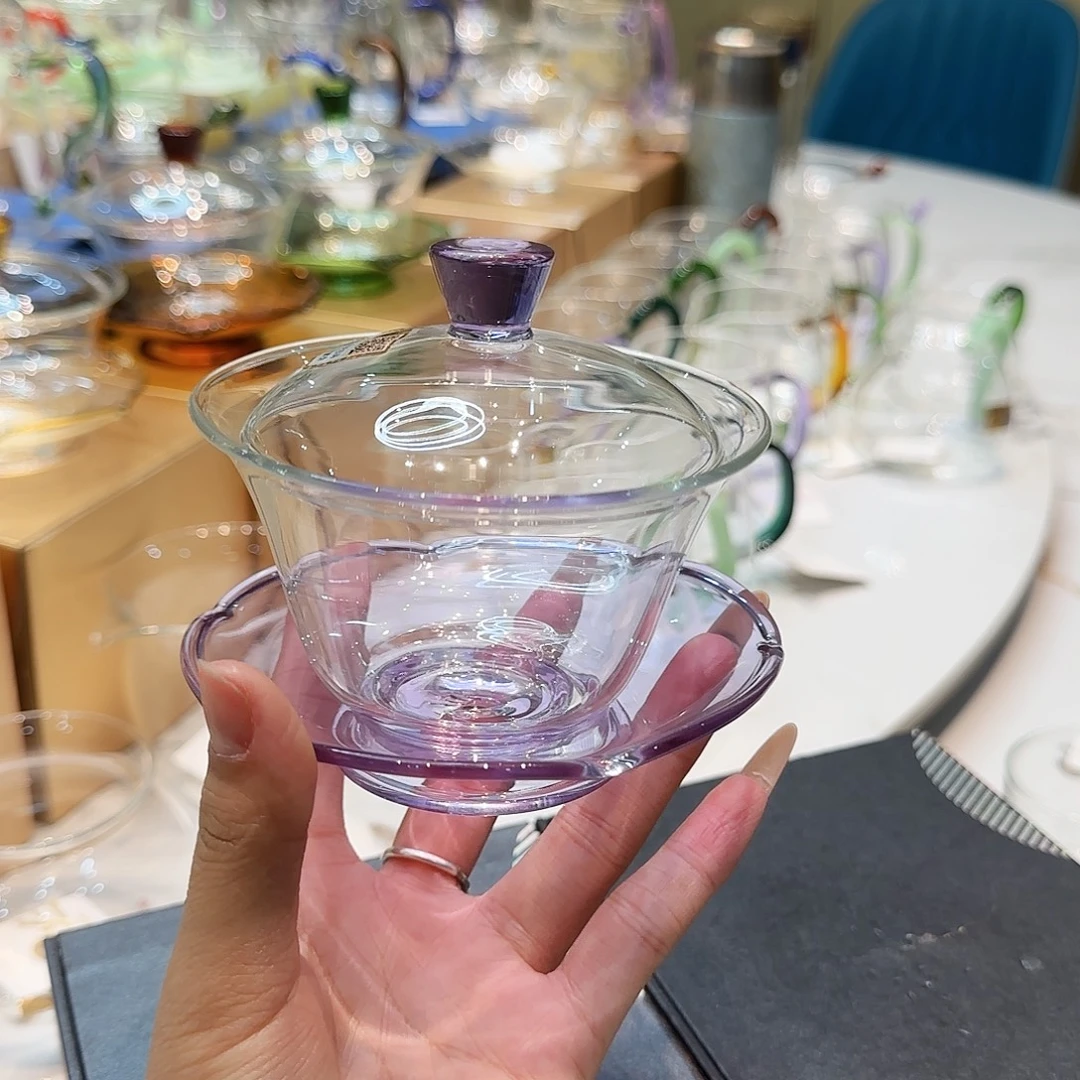 小***选禾器浅紫色荷叶盖碗