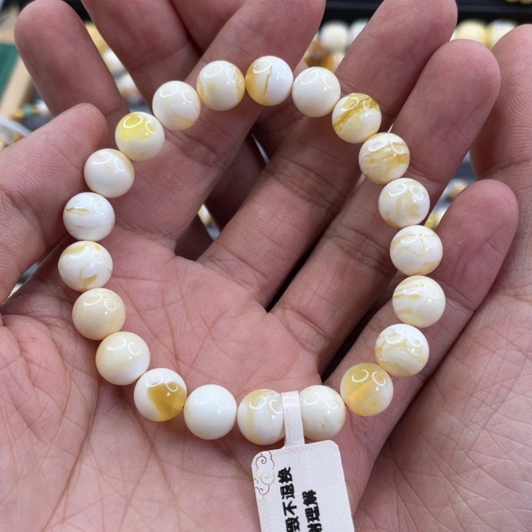 未镶嵌琥珀手串摩****~K909金瓷白圆珠