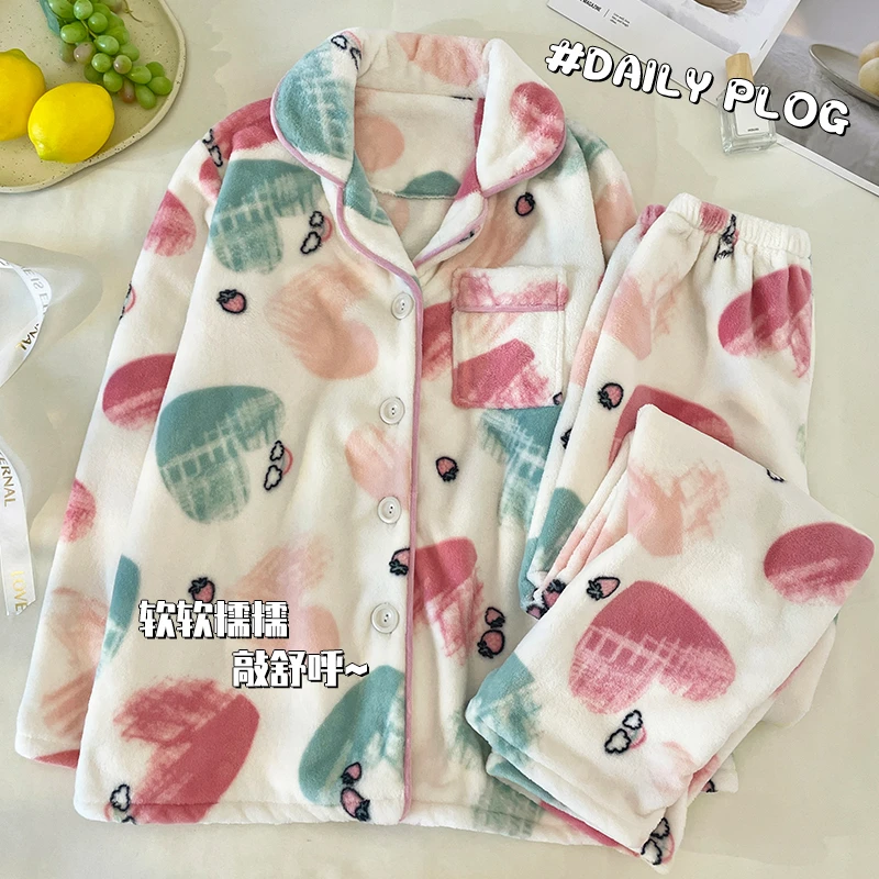珊瑚绒睡衣女秋冬季加绒加厚2025新款爆款爱心可外穿家居服套装