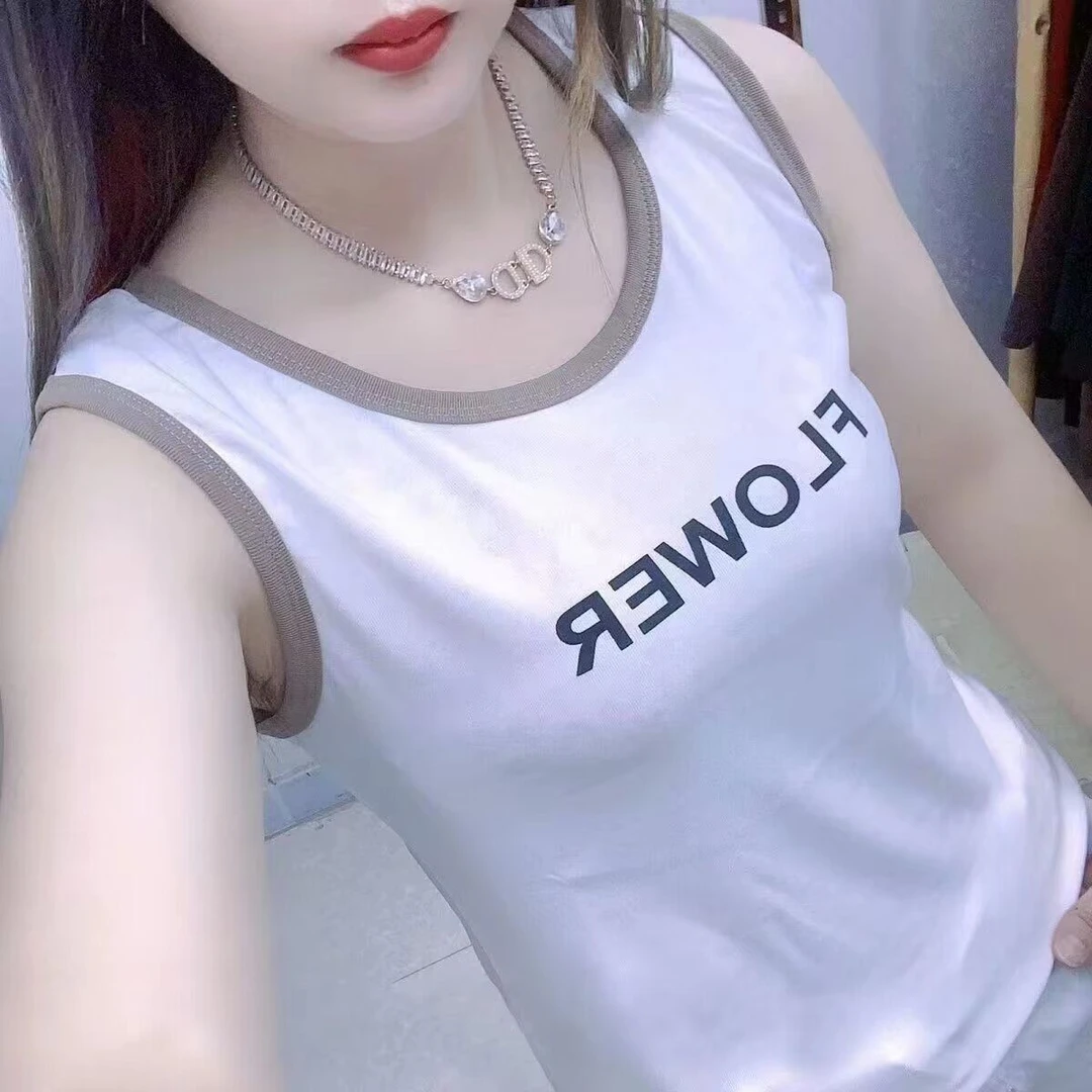 莫代尔撞色印花吊带背心女大码2023新款修身外穿内搭打底无袖上衣