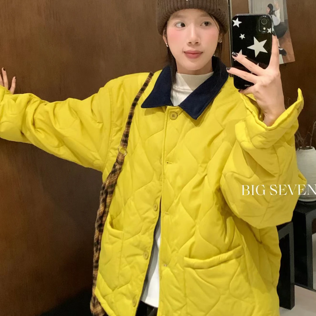 大7韩版时尚宽松大码胖mm慵懒休闲风复古网红时尚外出新款小棉袄
