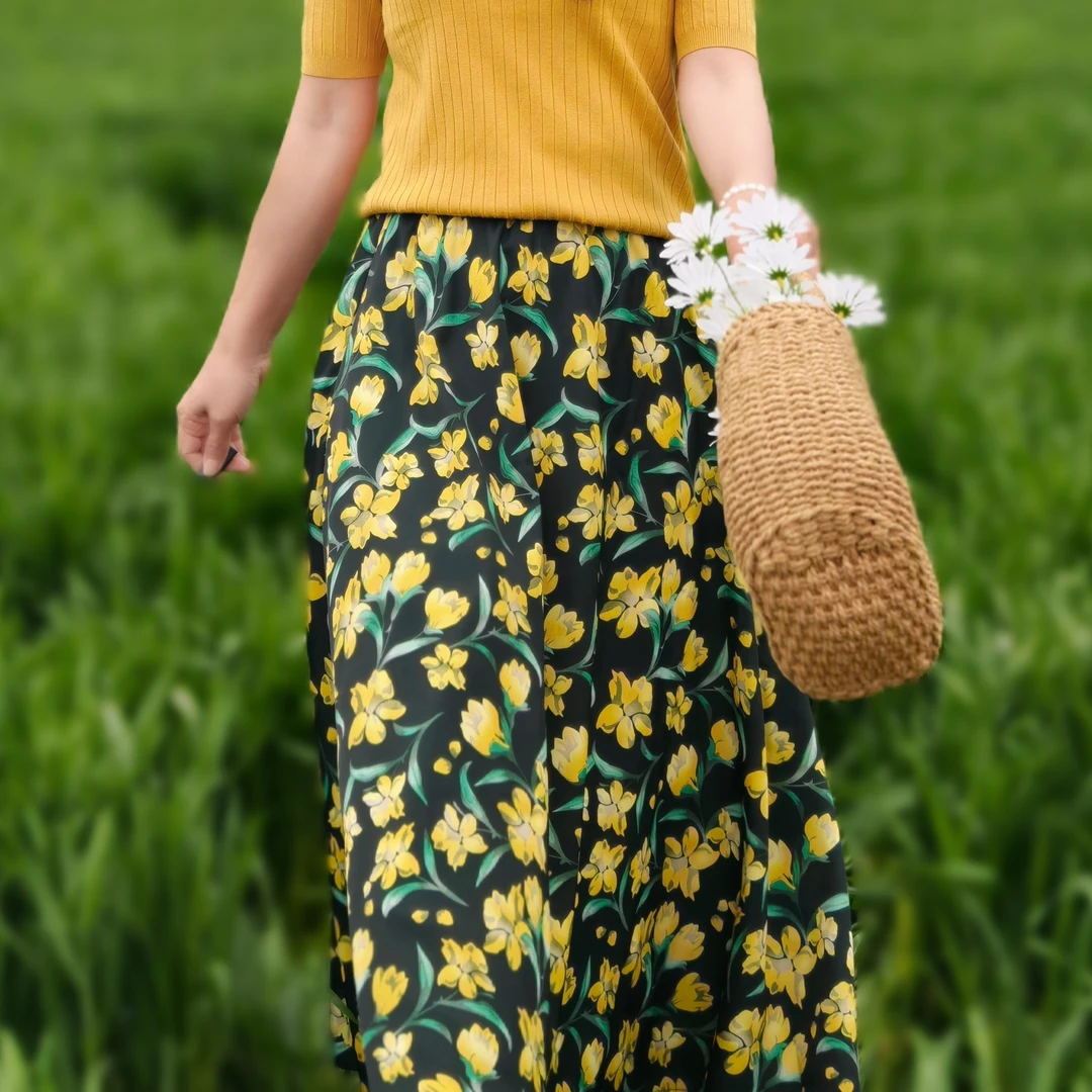 本芯-【迎双节】风铃花春秋款松紧带大摆半身裙显瘦不打皱