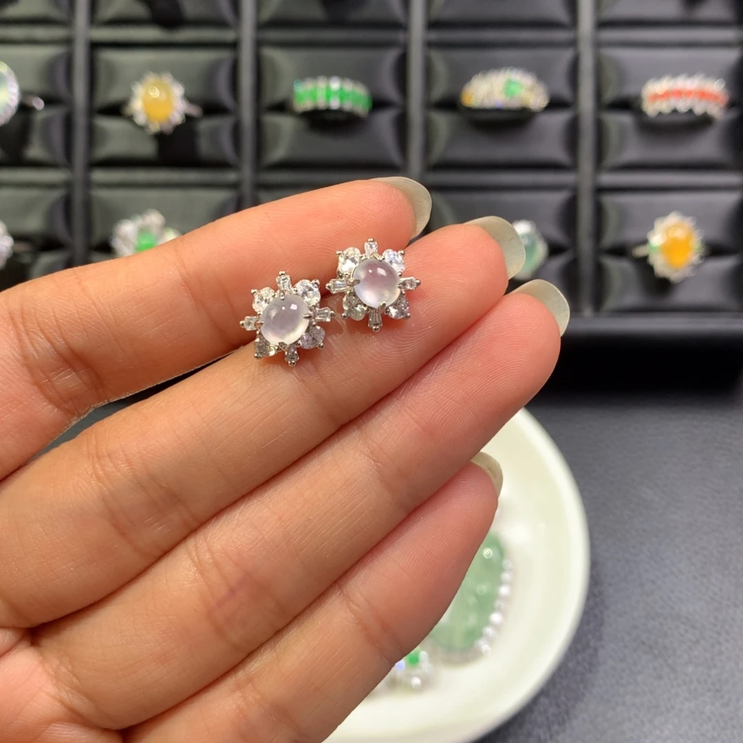 翡翠银S925镶嵌耳饰