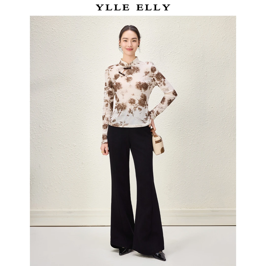 新中式小衫2025秋季新款国风盘扣水墨玫瑰印花设计上衣Y314312452