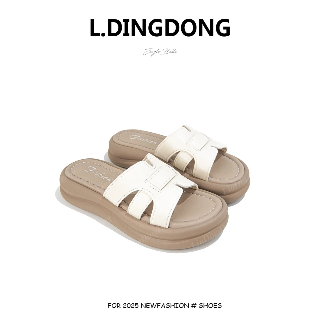 慵懒透气编织2025厚底增高外穿拖鞋女夏季ins沙滩透气一字凉拖