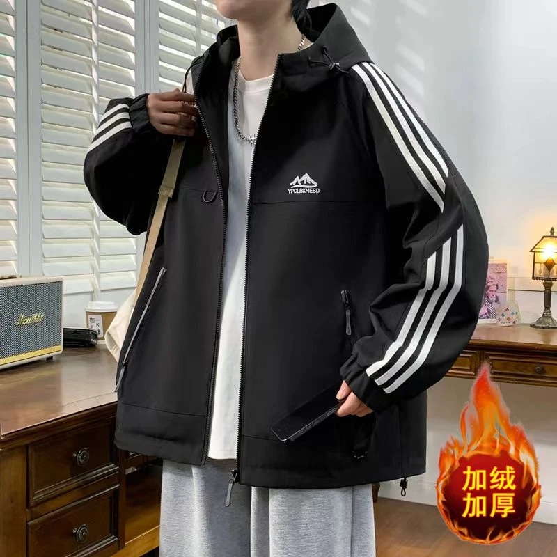 秋冬季青少年新款宽松连帽夹克上衣运动男士印花字母连帽上衣外套