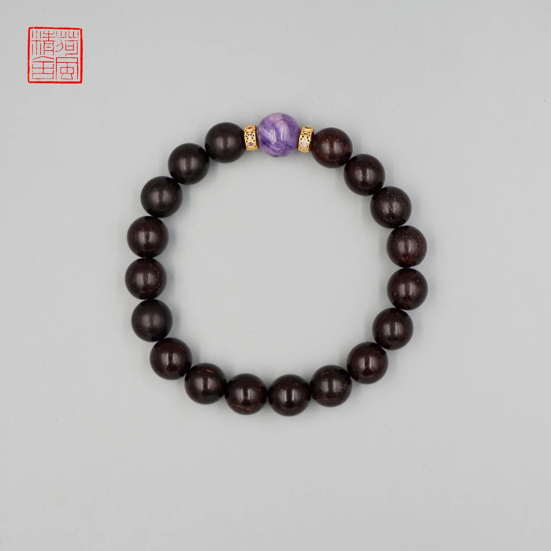 精品老料小叶紫檀DIY紫龙晶单圈圆珠手串-HF001