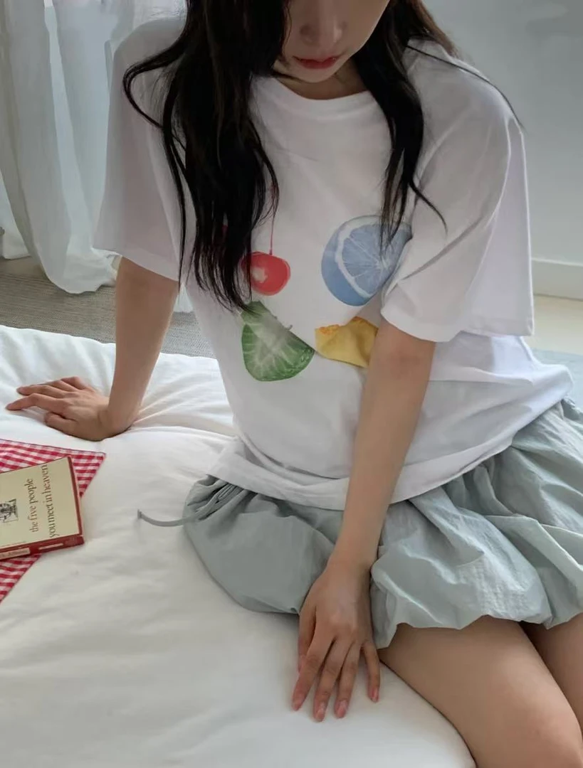 【Halo】多吃水果 FUR*韩系简约印花甜美圆领T恤