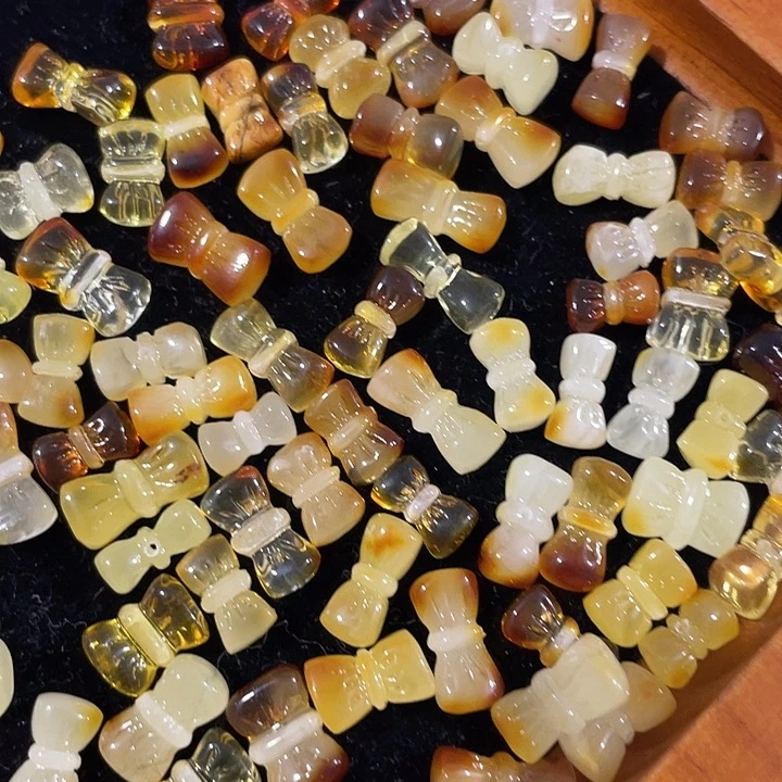 合金玛瑙/玉髓珠宝半成品2个天然蜜蜡小号蝴蝶结