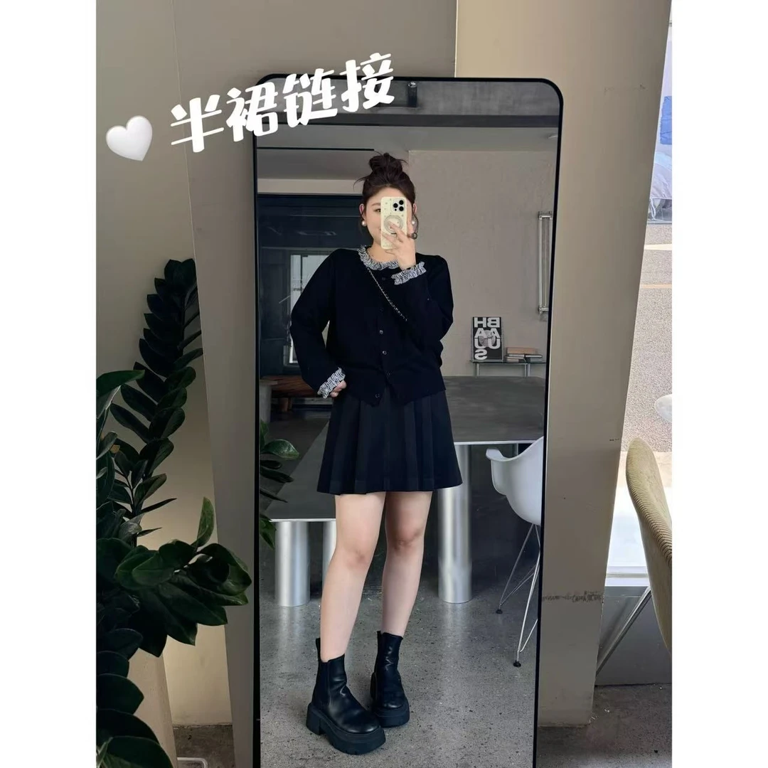 晶咕佳佳【苏梨秋日】时尚休闲前捏褶毛呢短裙显瘦洋气高腰百搭