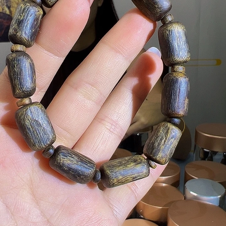 沉香手串沉水老料树心油单圈绿棋13