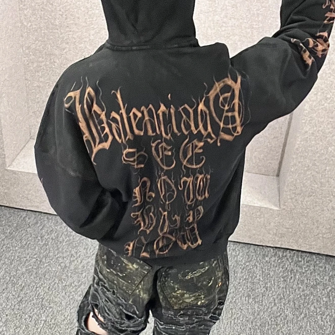 未使用 Balenciaga/巴黎世家 梵文泥染拉链外套/尺码L/B08008