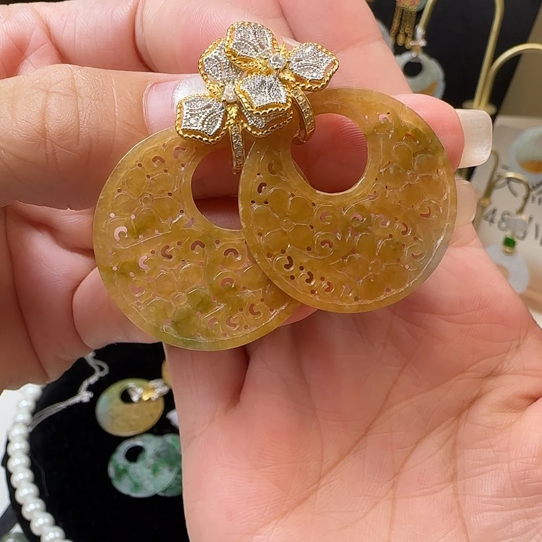 菲***娅翡翠银S925镶嵌耳饰