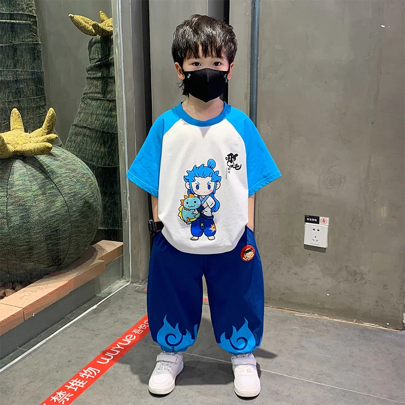 哪吒衣服男童夏装敖丙短袖套装2025新款潮酷宝宝薄款防蚊裤两件套