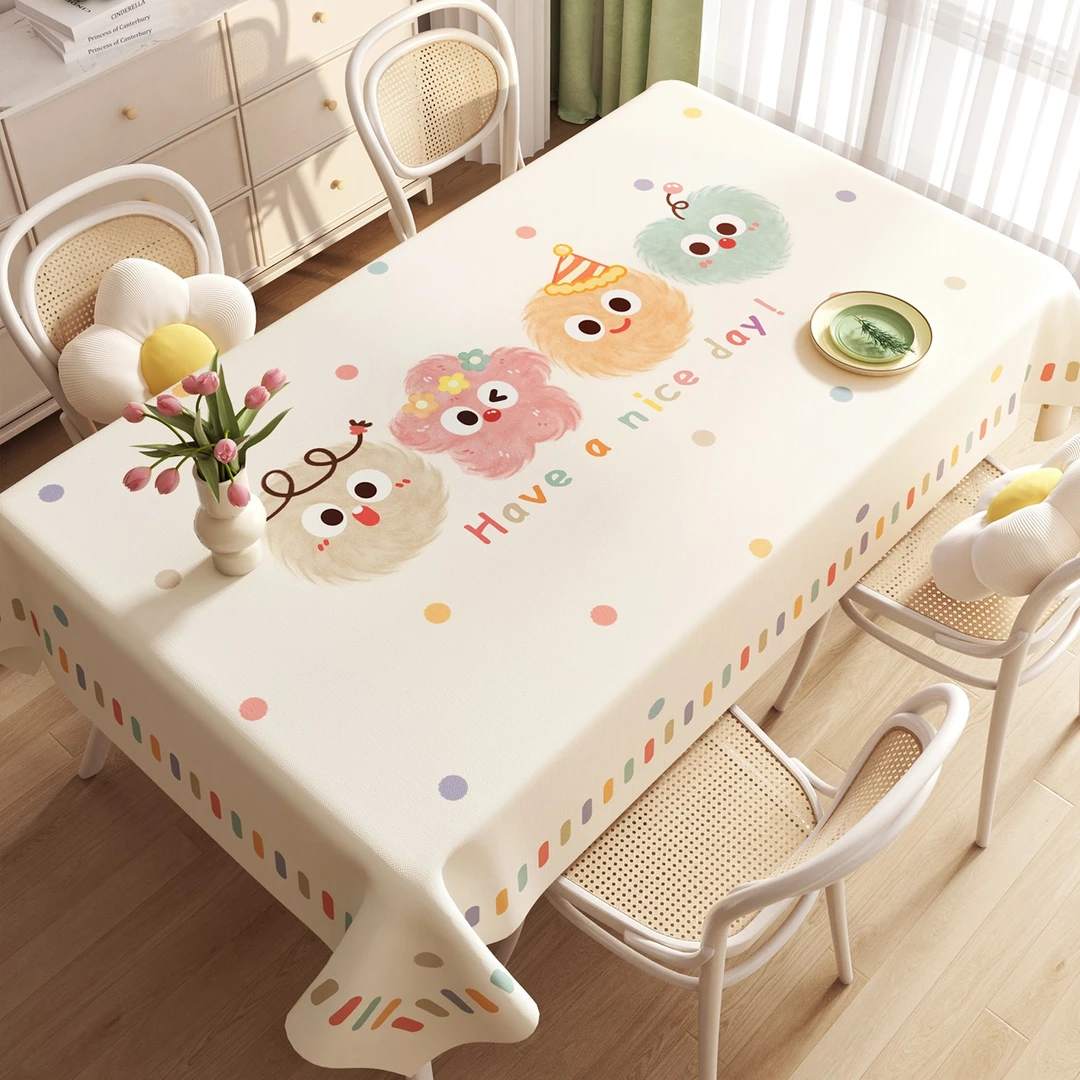卡通桌布免洗防水防油2025新款长方形餐桌布轻奢高级感茶几台布