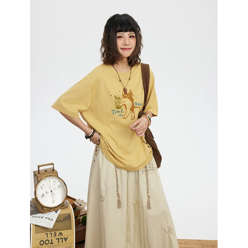 hothorse/火山马ST11045常规印花短袖T恤白色时尚日系风