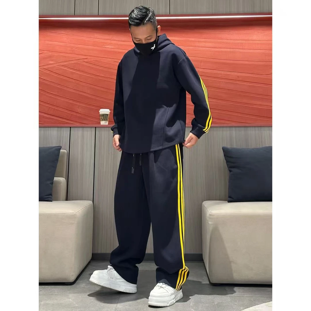 秋季新款高级重磅420克复合棉质潮流撞色三条杠时尚休闲套装5880