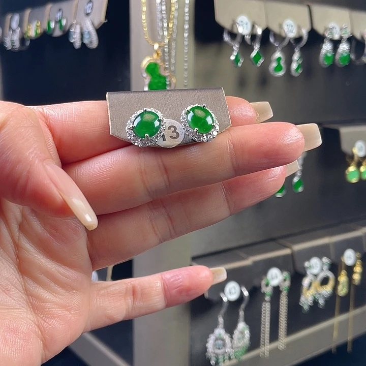 翡翠银S925镶嵌耳饰翡翠