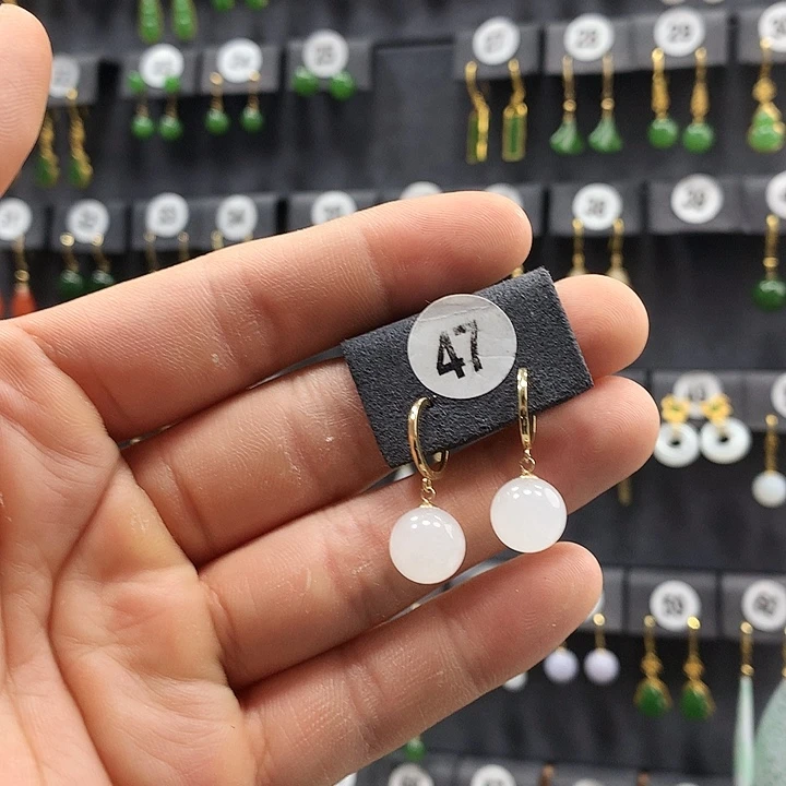 和田玉耳饰18K金镶嵌