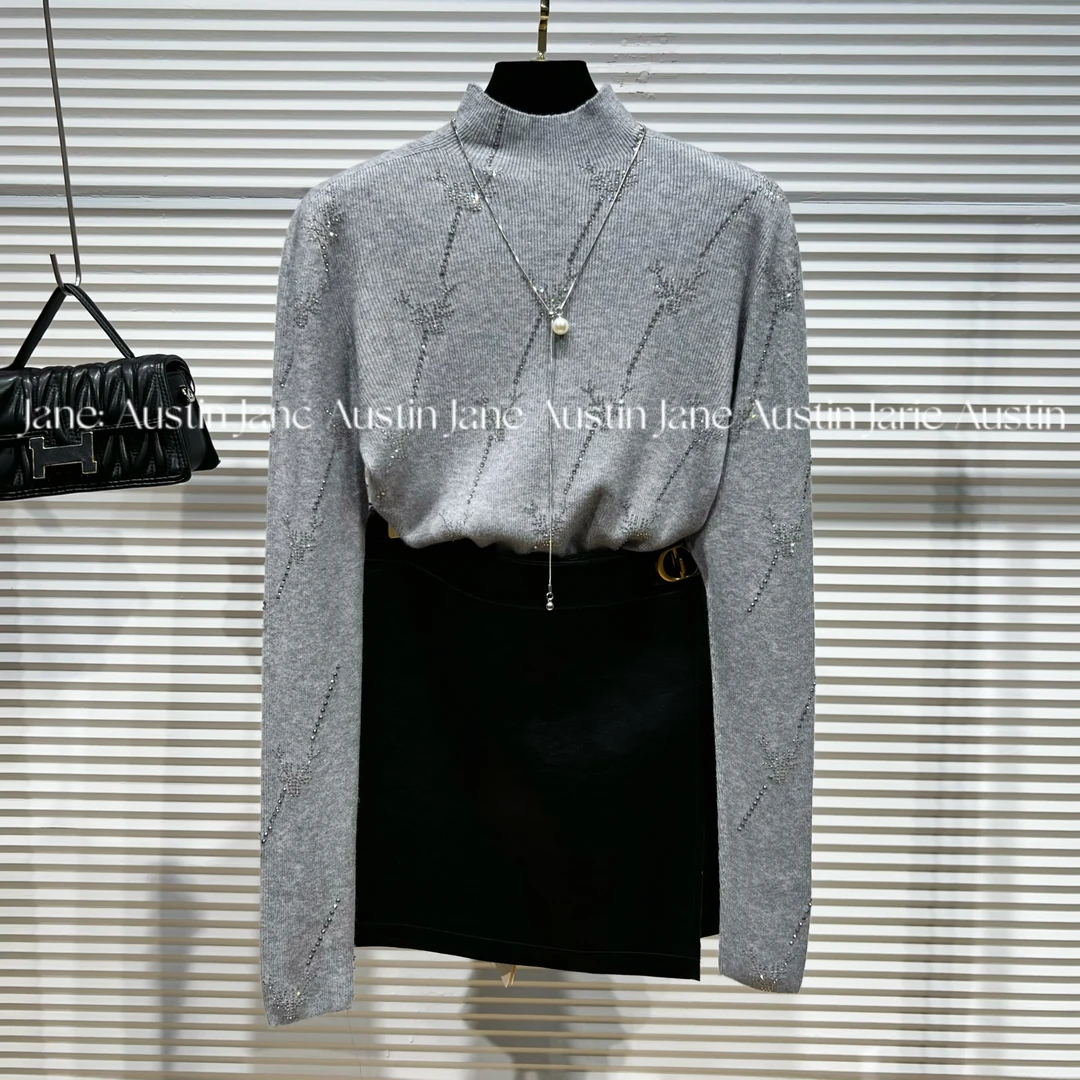 Jane Austin •（鹿含）秋冬新款气质修身高级设计师中领上衣女