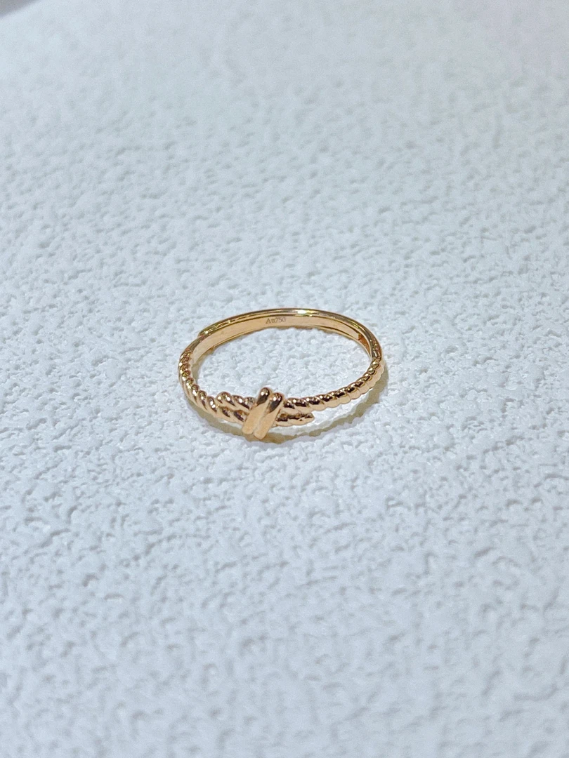 尚晶品珠宝18K金缠绕绳结戒指可调节K红玫瑰金色时尚款彩金AU750