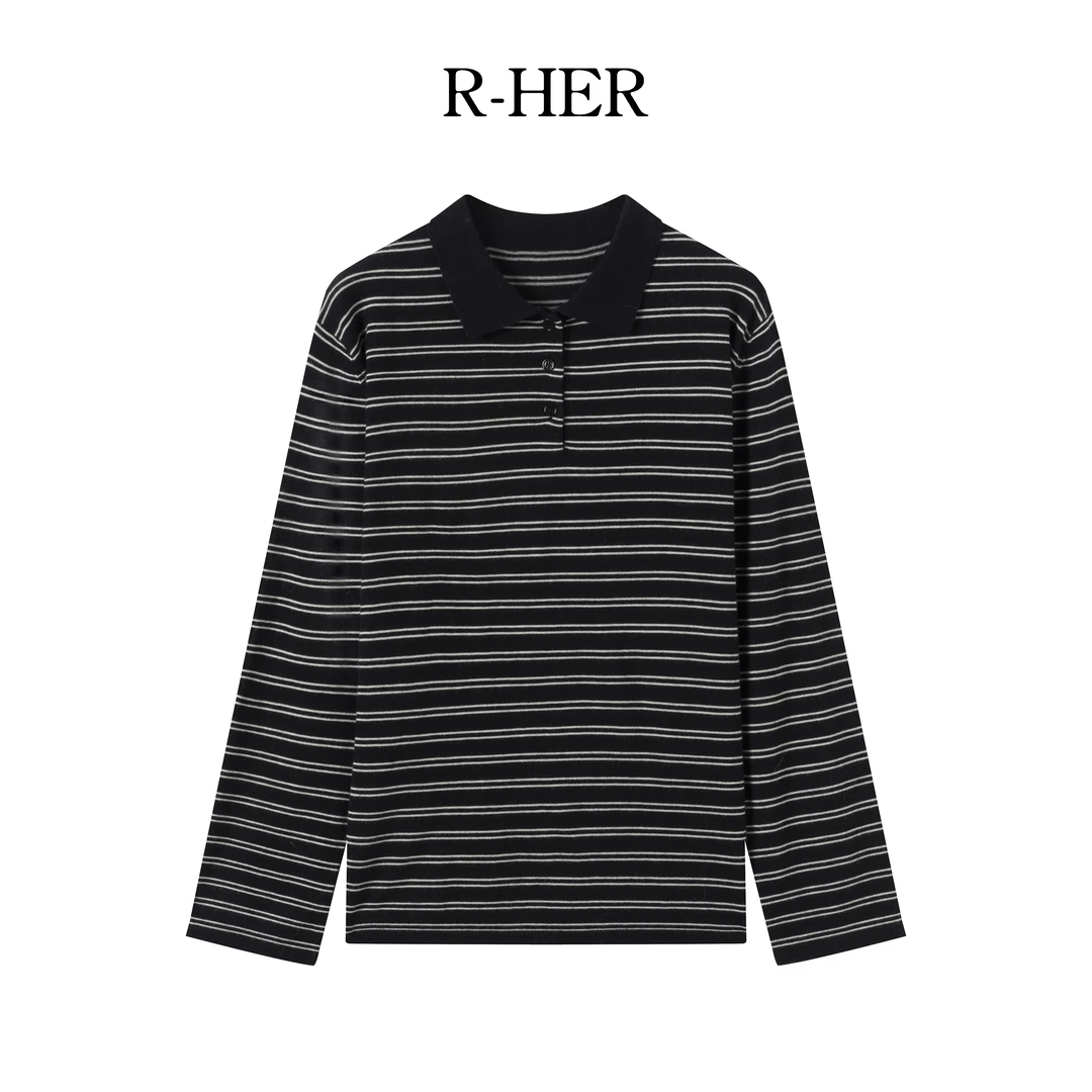 R-HER【立领条纹】夏季新款老钱风松弛感女装时尚休闲时尚条纹长袖