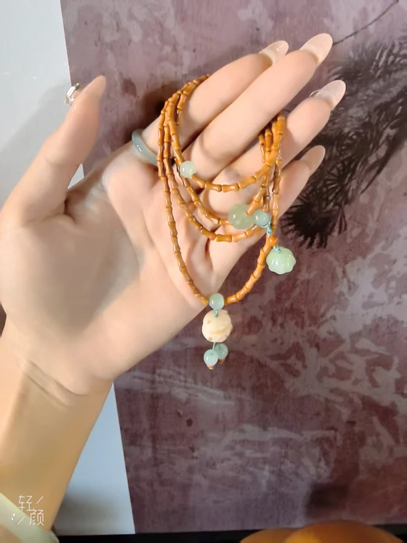 【赠盘玩袋】橄榄核雕竹节珠多圈手串搭菩提招财猫