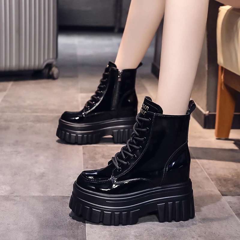 10cm厚底内增高马丁靴女爆款2025秋冬新款加绒真皮小个子瘦瘦短靴