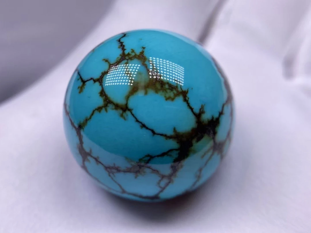 泰鑫绿松石天然原矿高瓷高密特色网花圆珠尺寸24.7mm