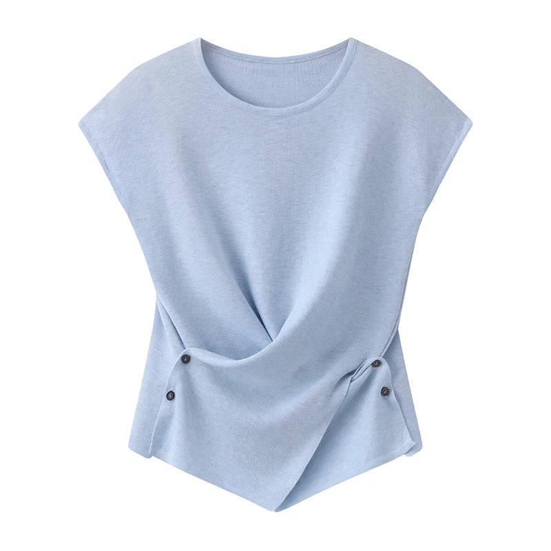 设计感交叉显瘦薄款短袖T恤女夏季新款气质针织外穿温柔系上衣女