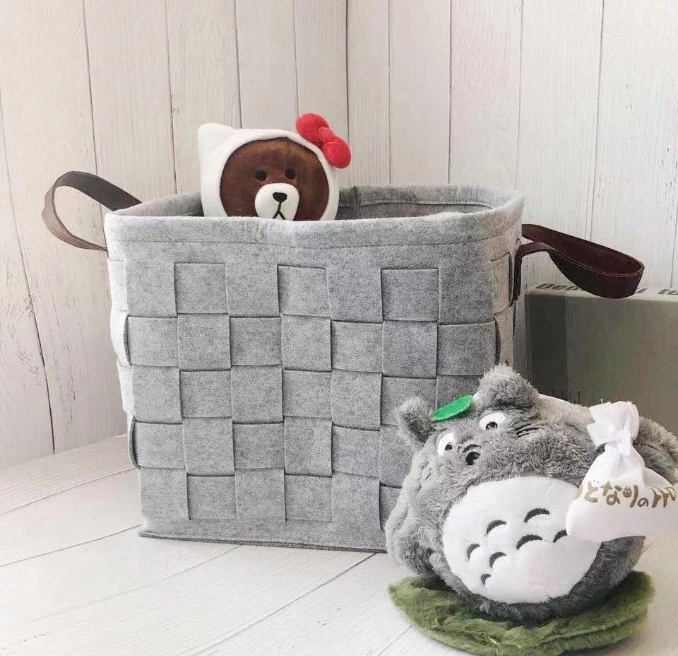 家用编织毛毡收纳筐皮带提手脏衣篮杂物收纳桶可折叠收纳篮