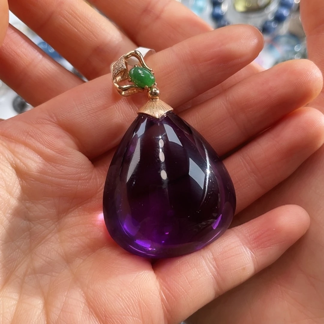 水滴吊坠18K金镶嵌紫晶