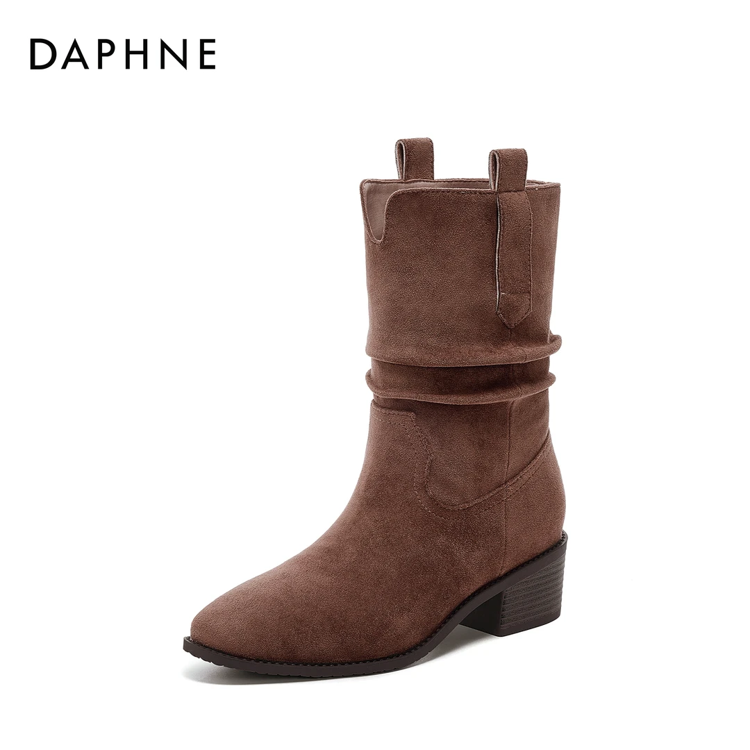 达芙妮美拉德风靴子女短靴爆款褶皱慵懒风气质时尚百搭复古堆堆靴