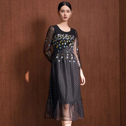 【粉丝专属】马天奴裙子长袖宴会连衣裙波点碎花VDA108DRX0