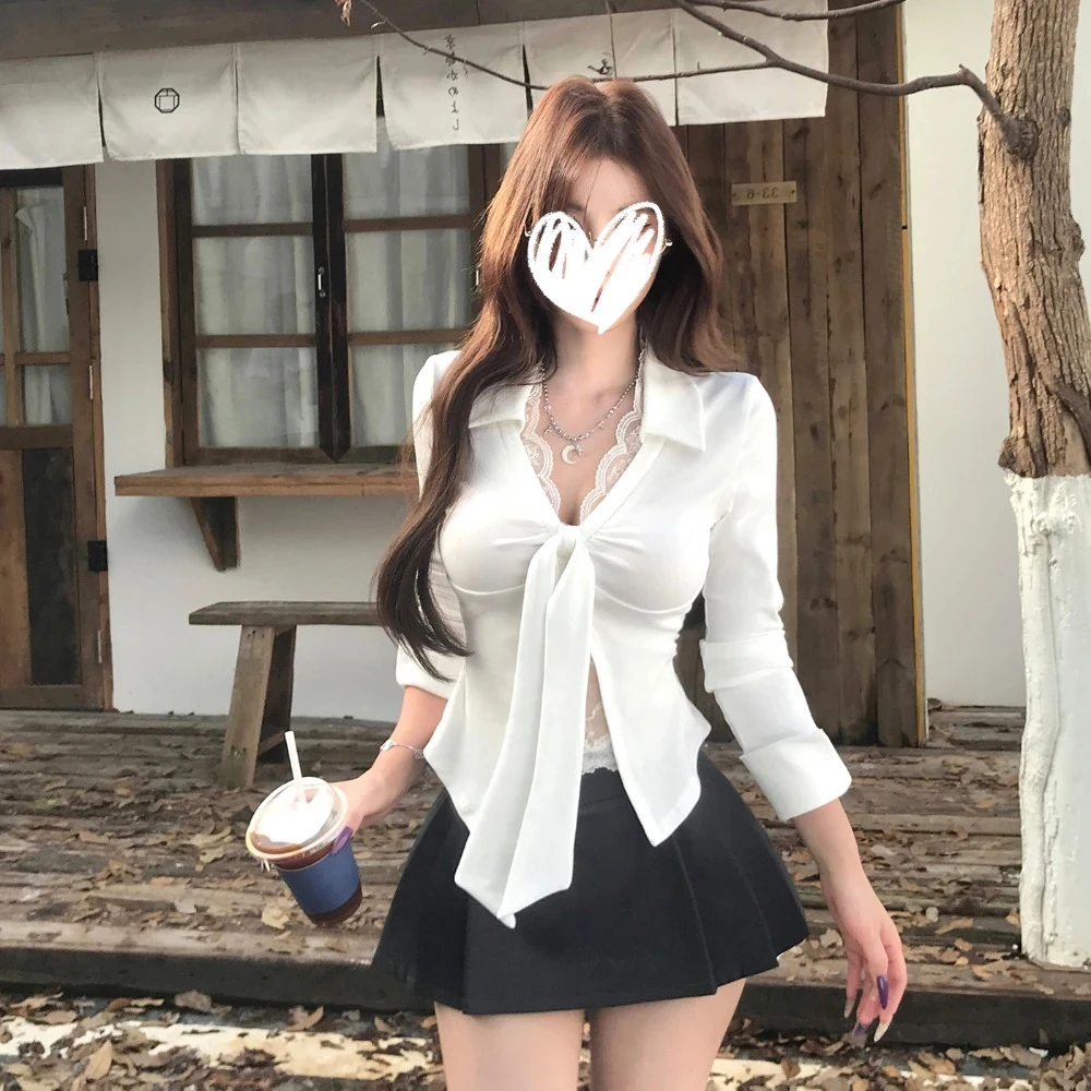 【甜白物语】假两件绑带纯欲上衣秋季新品设计感显瘦短裙套装