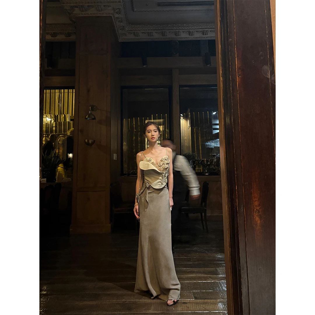 常存CUN BLVD 不规则系带法式长半裙