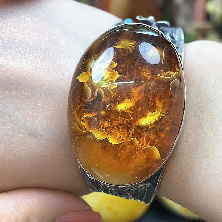 银S925镶嵌颈饰琥珀手镯