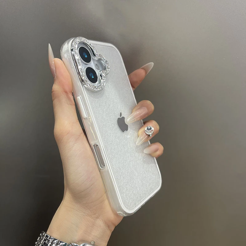 高级感闪钻镜头清新三合一适用iPhone16手机壳14苹果15promax白13