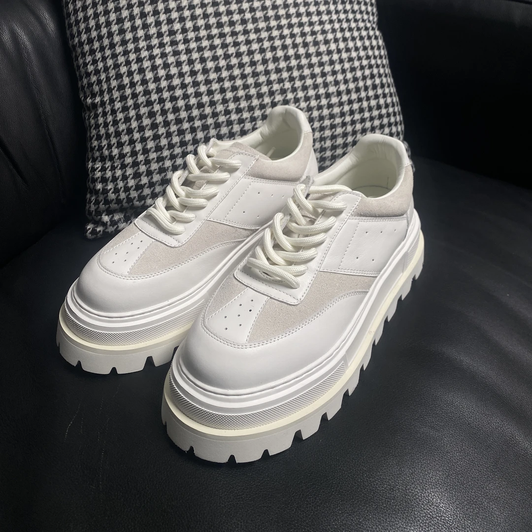 素菲迪缦鞋子休闲设计师男鞋系带圆头厚底小众时尚设计师真皮男款