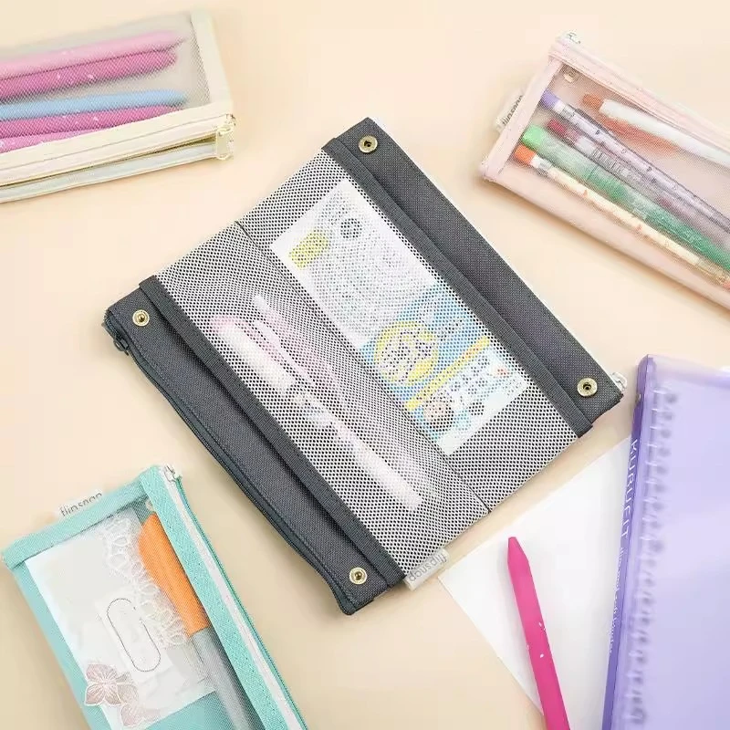 Raymay藤井笔袋对折按扣双层拉链袋收纳袋多功能分区学生用文具盒