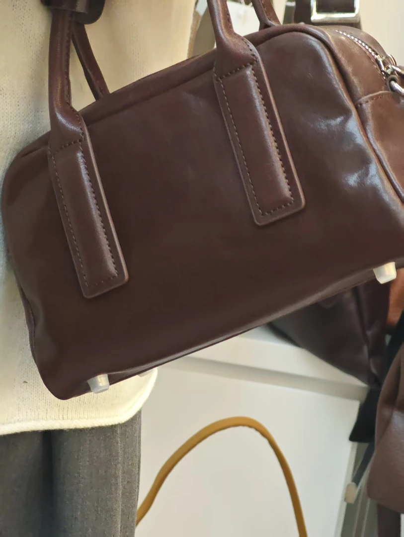 YUSHA/高档咖啡色水晶植鞣胎牛皮手提包-7202