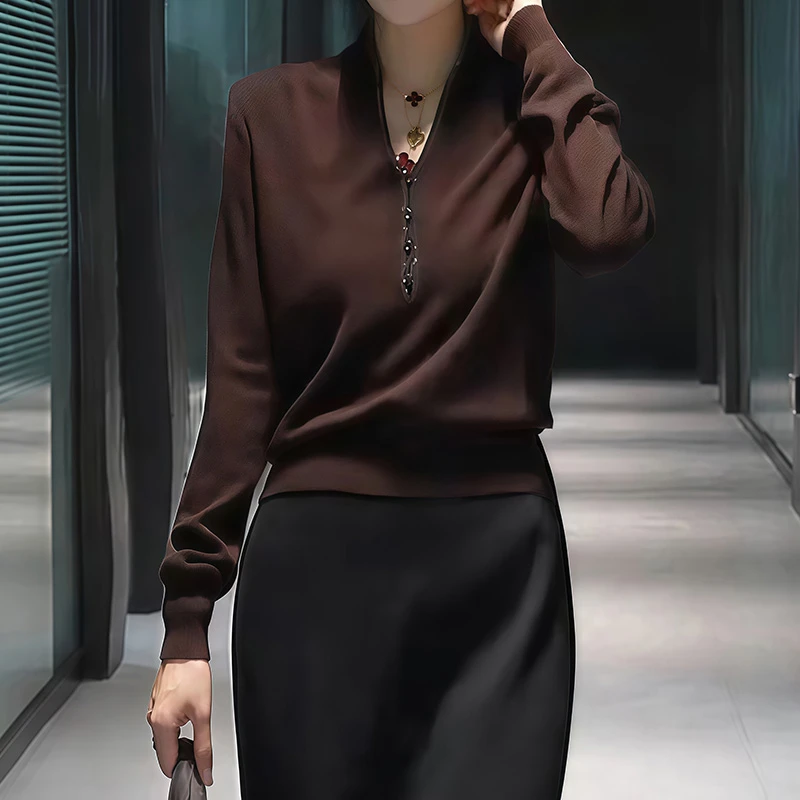 设计感时尚气质V领烫钻针织衫女别致潮流高级感百搭休闲舒适上衣