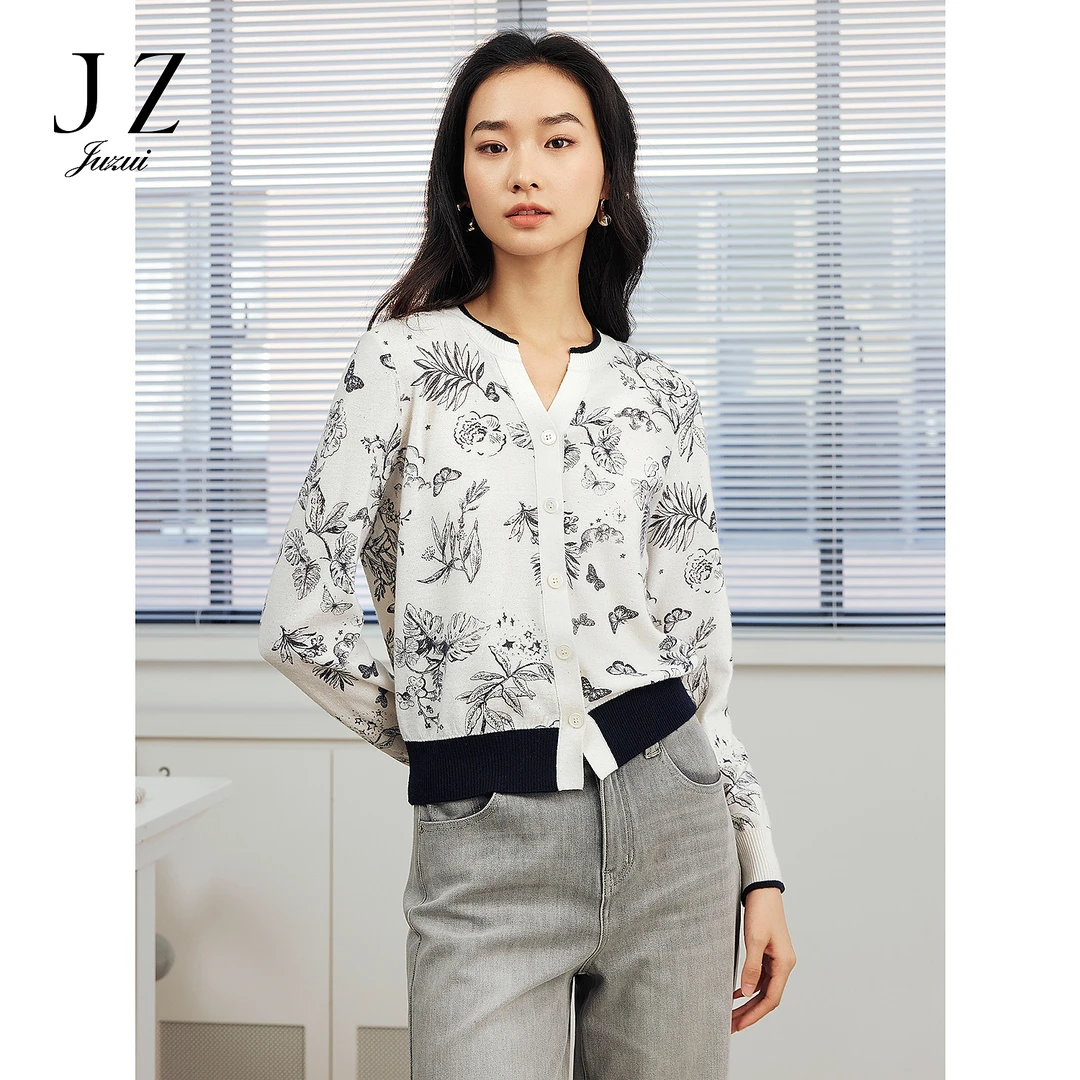 【尚雅专属】JZ玖姿JWFC30628商场同款通勤亮片羊毛针织开衫