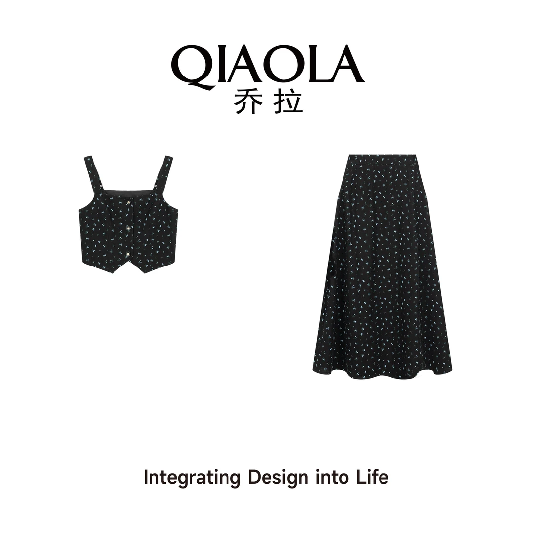 QIAOLA/乔拉【槿上花语】春新款梭织印花弹力百搭显瘦时尚套装预售