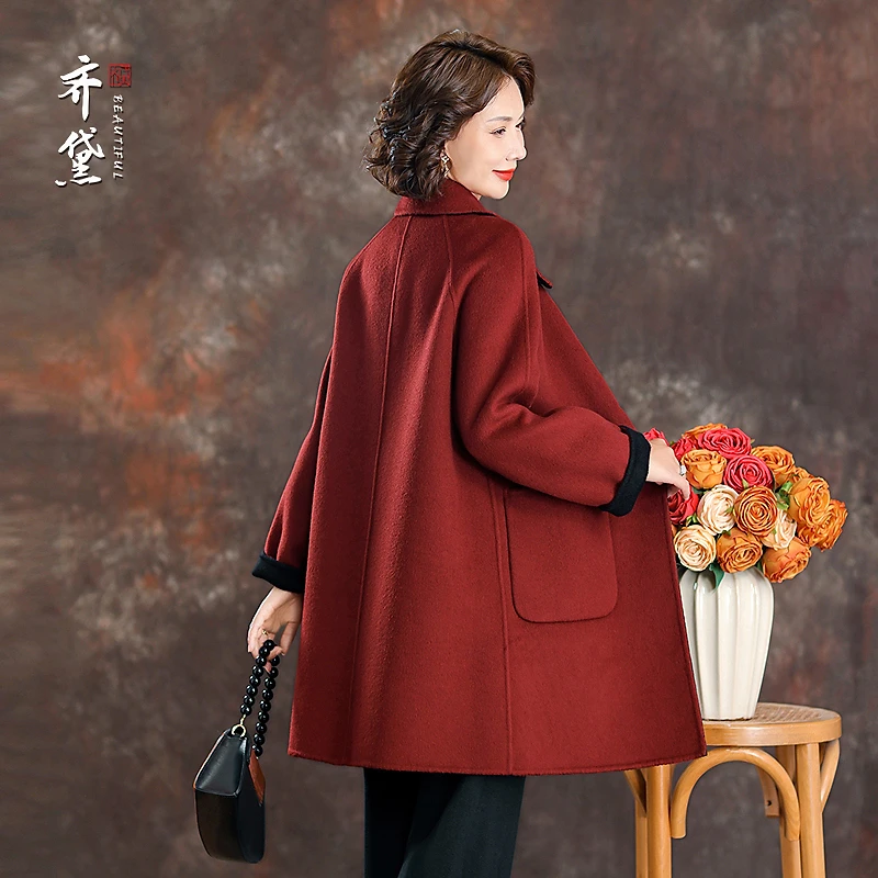 今年流行双面羊绒呢子大衣女爆款高级感2025冬季红色羊毛呢子外套