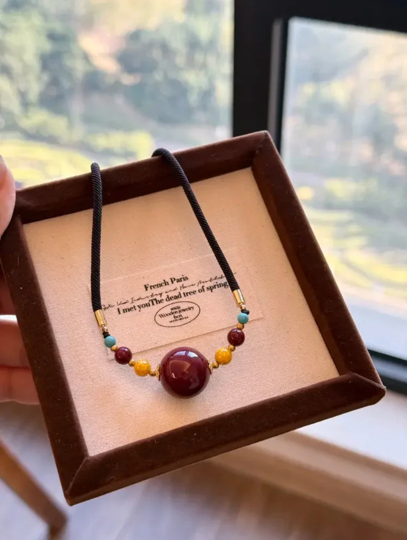 含辰砂工艺品紫金砂14mm路路通锁骨链配6mm雄黄JC051001