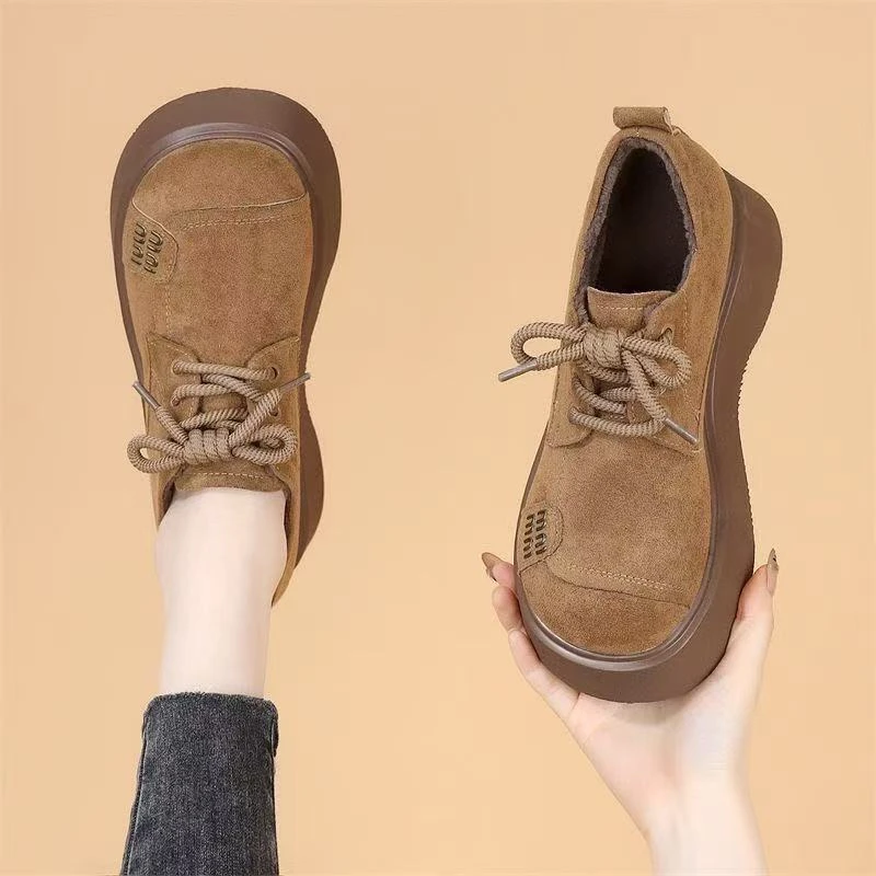 复古勃肯鞋2025秋季新款时尚百搭软底防滑圆头厚底增高系带乐福鞋