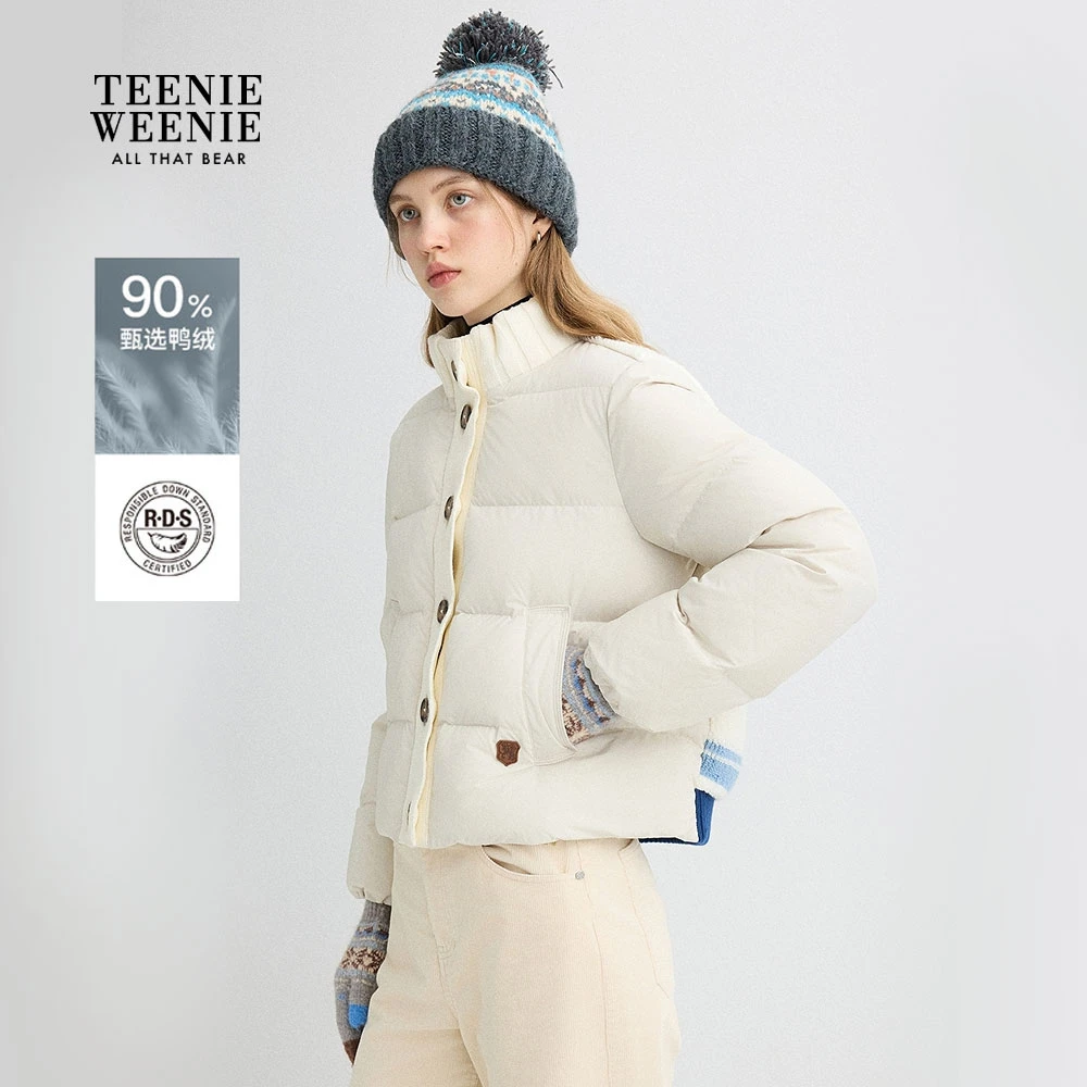 TeenieWeenie小熊女装2025冬新款梭织拼接毛织羽绒服TTJD258VC7B